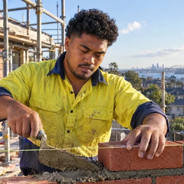 A bricklayer laying bricks on a building site