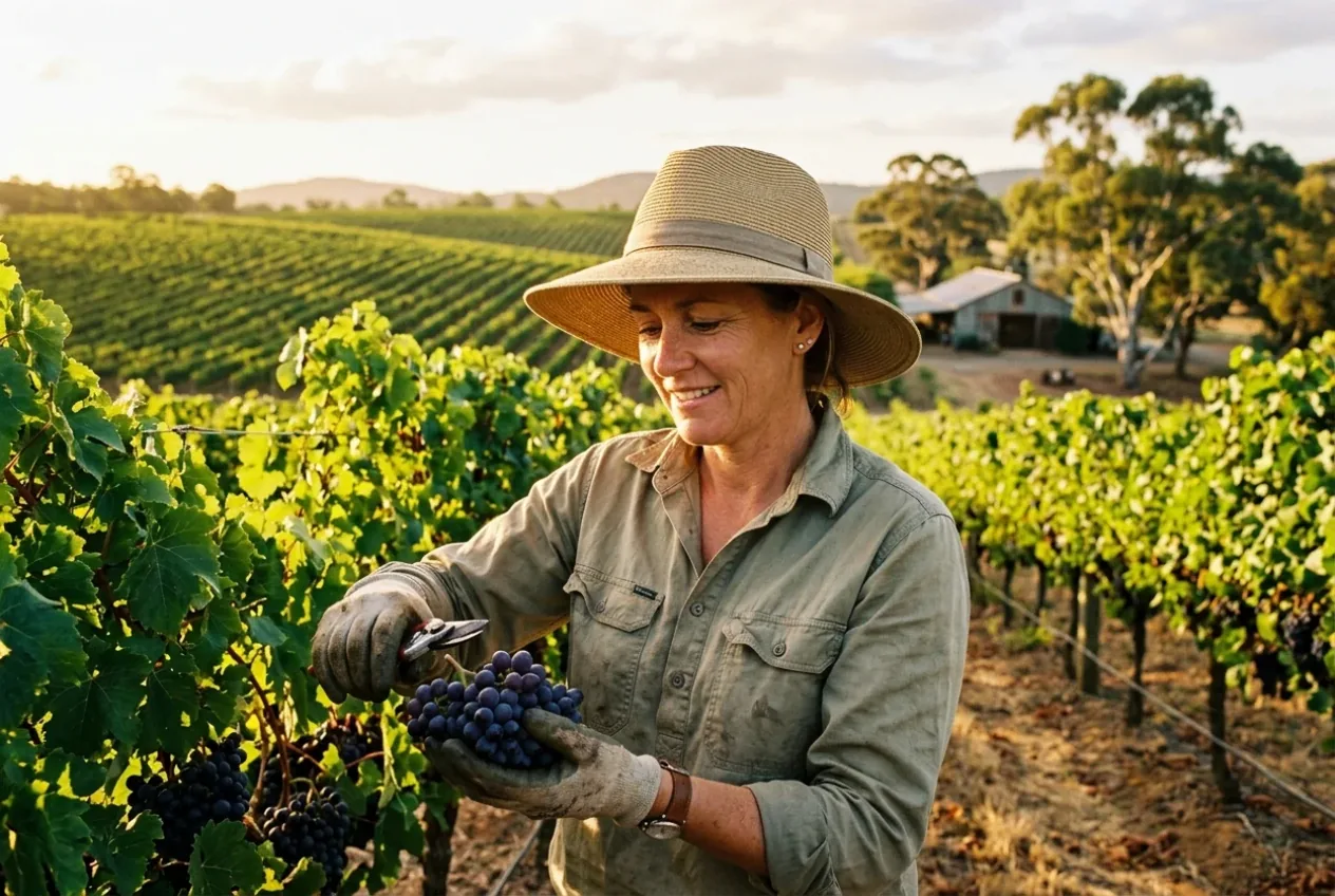 Agriculture worker inspecting crops in a field